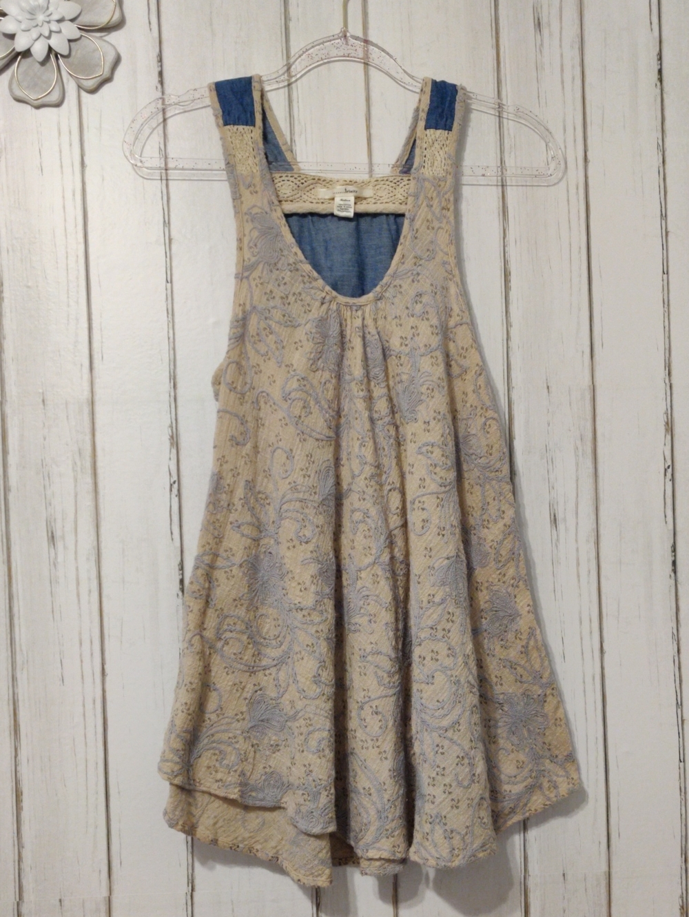 Trinity Crochet-Trim Paisley Tank - Cream & Blue